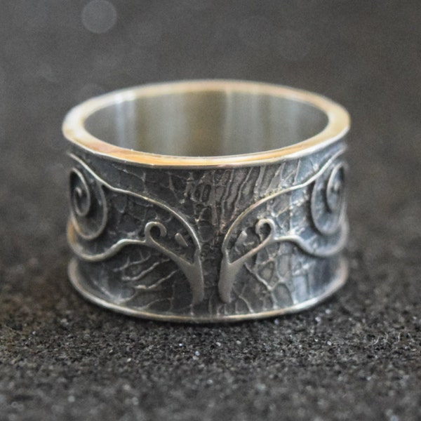 Viking Raven Ring, Viking Wedding Band, Norse Jewelry