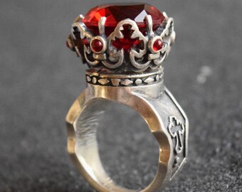 Silver Garnet Ring Medieval Ring Armenian Jewelry Silver Norse Ring