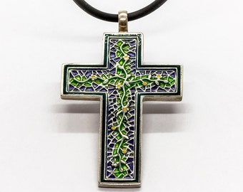 Medieval Jewelry, Enamel Pendant Cross, One of a Kind Cross