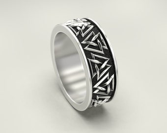 Interlocking Triangles Ring Odin Rune Jewlery Sterling Norse Rune Ring Valknut Knot Viking Silver Ring Set Jewelry Custom Size 1189