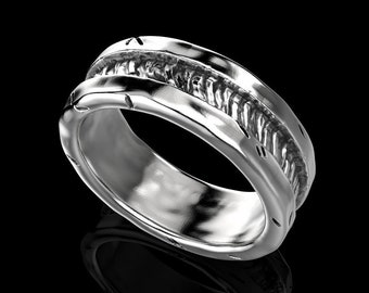 Silver Hammered Ring, Hammered Wedding Band, Sterling Silver Chunky Rings