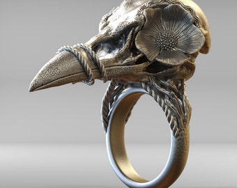 Rabe nordischer Ring, Rabe Vogel Schädel Ring, Rabe Schmuck