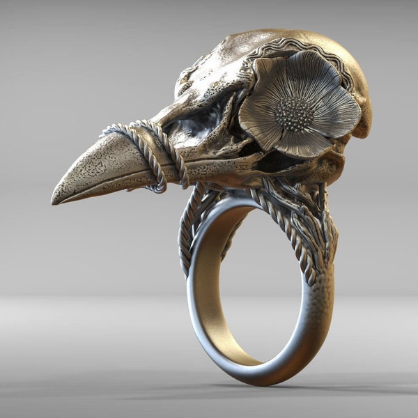 Anneau nordique de corbeau, anneau de crâne d’oiseau de corbeau, bijoux de corbeau