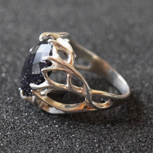 Blue Sunstone Ring, Protection Blue Goldstone Ring, Metaphysical Rings