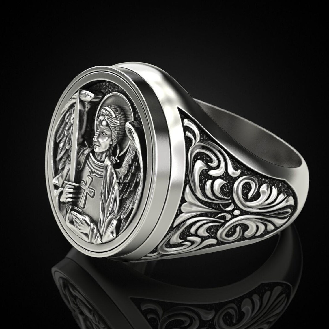 St Michael The Archangel Men Ring Saint Michael Etsy