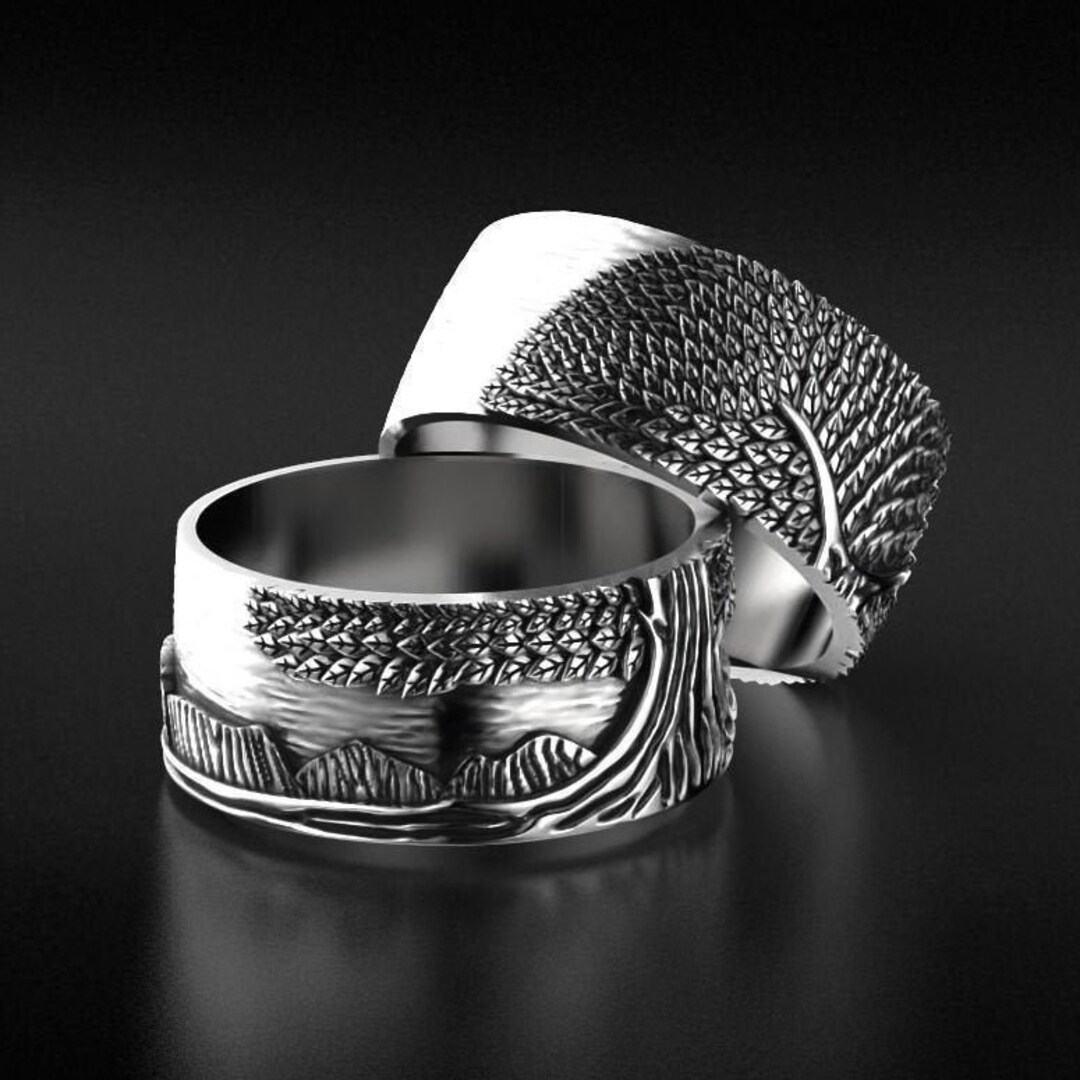 Couple Ring Set, His and Hers Wedding Bands, Tree of Life Ring, Couples