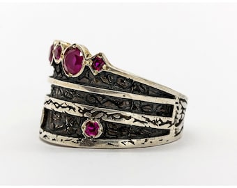 Vintage Garnet Ring , Chunky Silver Ring, Armenian Jewelry