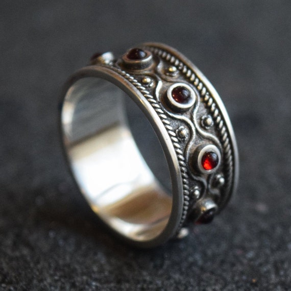 Silver Garnet Ring Medieval Ring Armenian Jewelry Silver Norse Ring