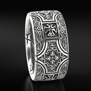 Bague croisée en argent sterling, bague à motif gothique avec croix, alliance chunky, bague pour elle et lui Oxidized silver