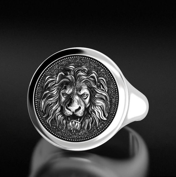 Lion Ring Lion Head Ring Silver Signet Ring Etsy Australia