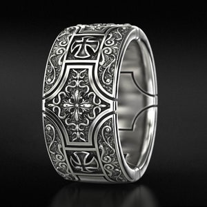 Bague croisée en argent sterling, bague à motif gothique avec croix, alliance chunky, bague pour elle et lui image 8