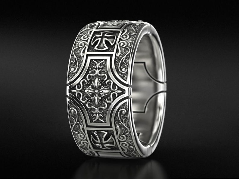 Bague croisée en argent sterling, bague à motif gothique avec croix, alliance chunky, bague pour elle et lui image 8