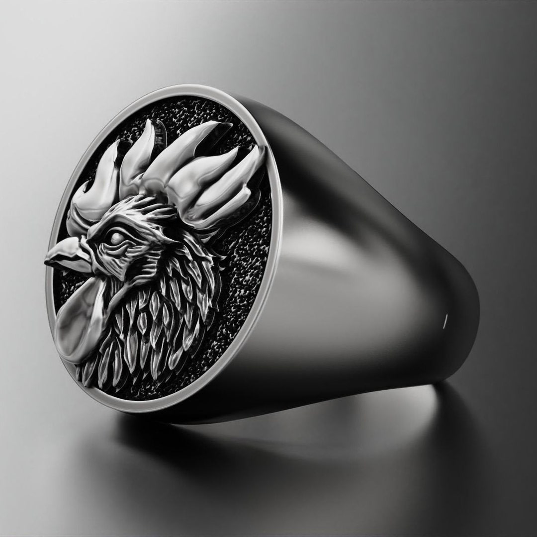 Rooster Head Ring, Rooster Ring, Cockerel Animal Ring