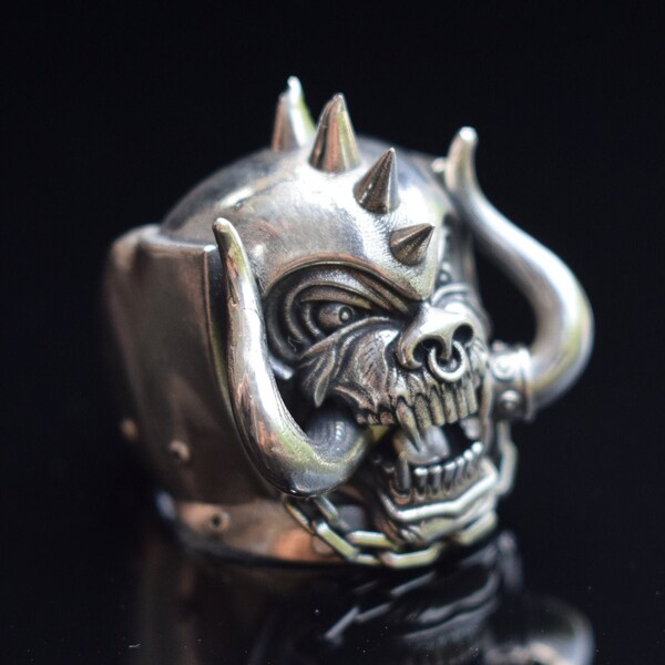 Bague Motorhead, Bague Warpig en argent sterling, Bague tête de mort, Bague de motard, Bague Motörhead Snaggletooth, Bague punk unique