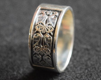 Scandinavian Viking Ring, Norse Raven Ornament  Ring, Celtic Wedding Band, His and Hers Rings