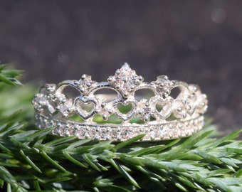 Tiara ring, Crown Promise Ring, Silver Crown Ring