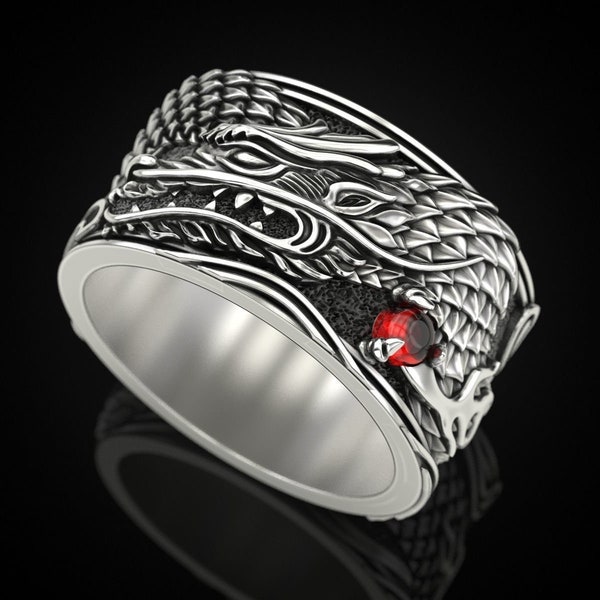 Celtic Dragon Ring, Wide Ring, Viking Ring, His and Hers Rings