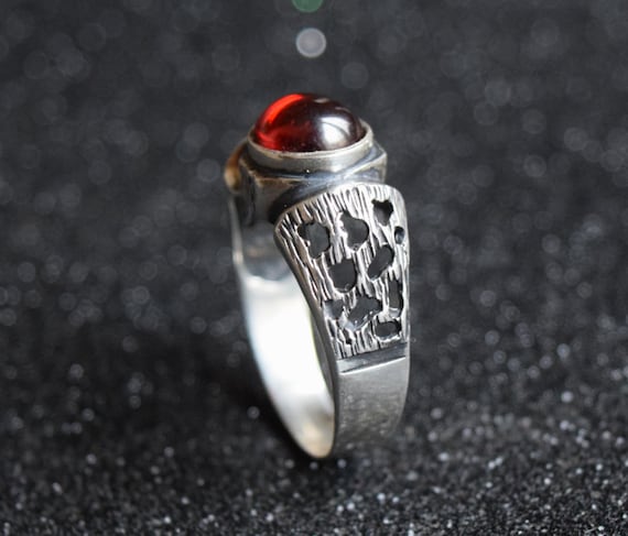 Vintage Garnet Rings Medieval Ring Sterling Silver Armenian
