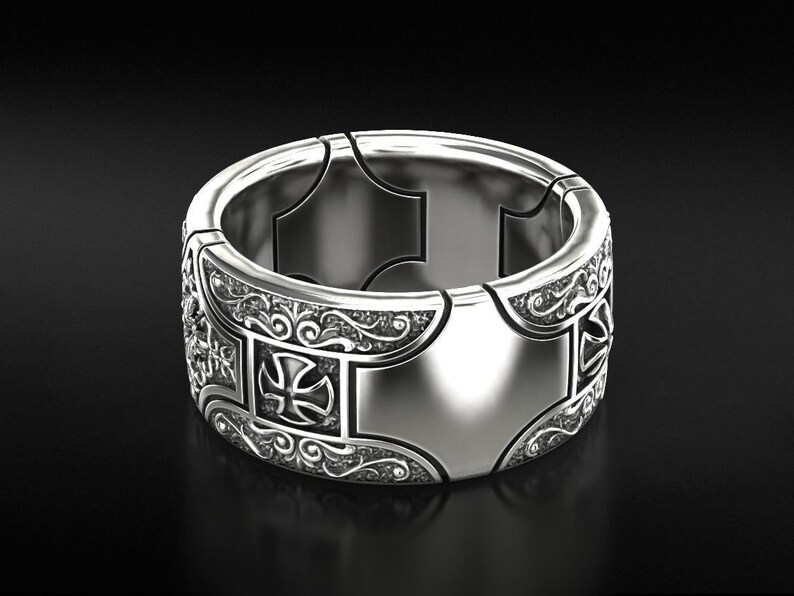 Bague croisée en argent sterling, bague à motif gothique avec croix, alliance chunky, bague pour elle et lui image 5