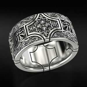 Bague croisée en argent sterling, bague à motif gothique avec croix, alliance chunky, bague pour elle et lui image 9