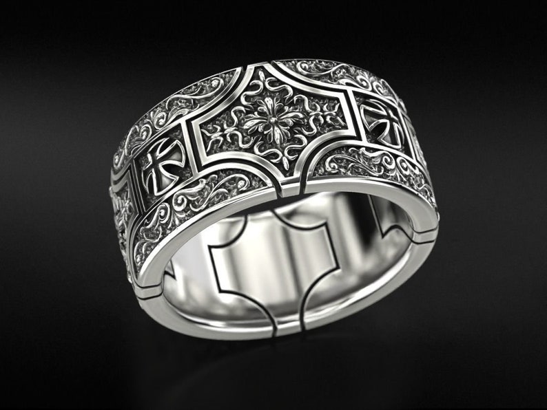 Bague croisée en argent sterling, bague à motif gothique avec croix, alliance chunky, bague pour elle et lui image 9