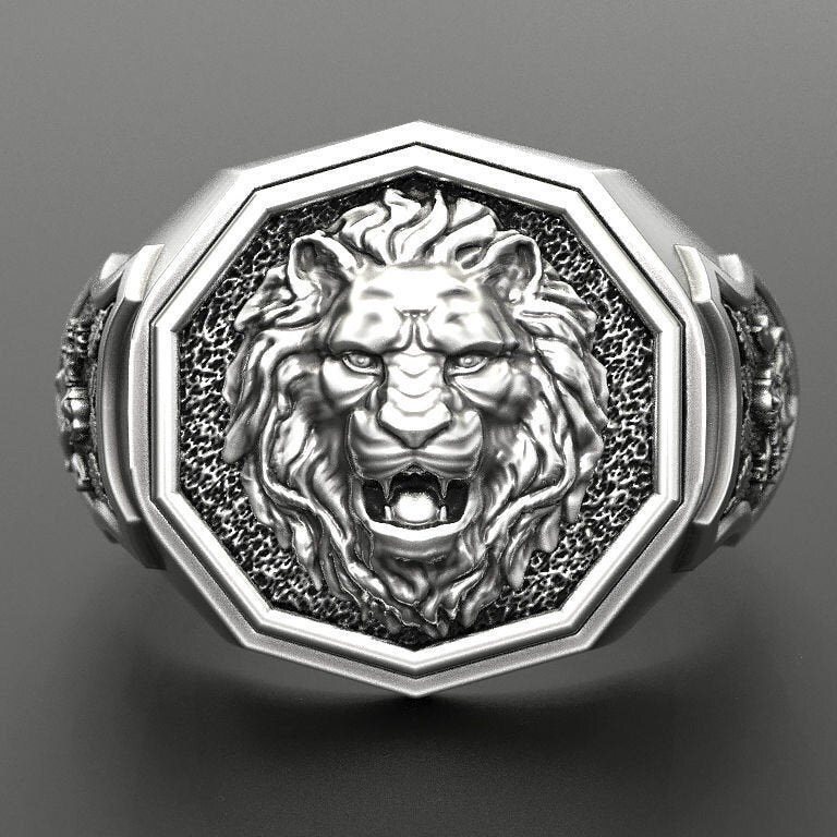 Lion Signet Ring Lion Head Ring Promise Ring for Him Silver | Etsy