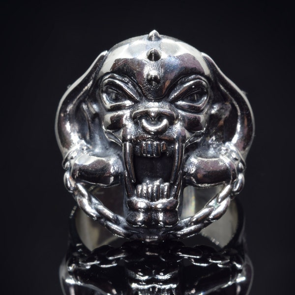 Sterling Silver Motorhead Ring, Warpig Ring, Motörhead Snaggletooth War Pig Ring, Unique Punk Ring, Ultimate Rockstar Ring