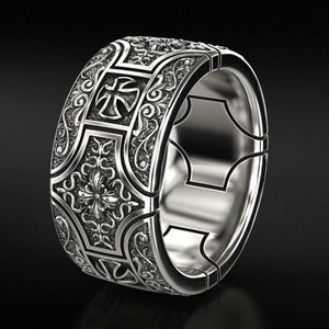 Bague croisée en argent sterling, bague à motif gothique avec croix, alliance chunky, bague pour elle et lui image 4