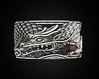 Ensemble d'anneaux de dragon celtique, anneaux pour lui et pour elle, bague de mariage épaisse, ensemble de bandes de mariage