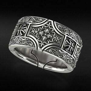 Bague croisée en argent sterling, bague à motif gothique avec croix, alliance chunky, bague pour elle et lui image 7