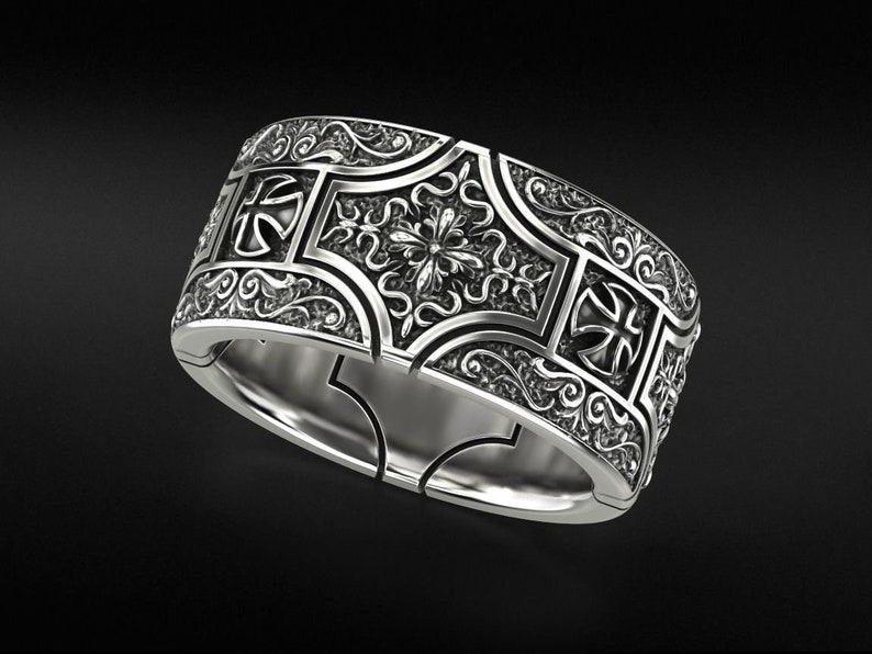 Bague croisée en argent sterling, bague à motif gothique avec croix, alliance chunky, bague pour elle et lui image 7