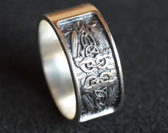 Celtic Ring, His and Hers Wedding Band, Celtic Wedding Band, Norse Mythology Raven Ring, Scandinavian Viking Ring, Celtic Raven Ring