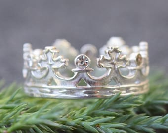 Crown Ring, Silver Crown Wedding Band, Tiara Ring, His and Hers Rings