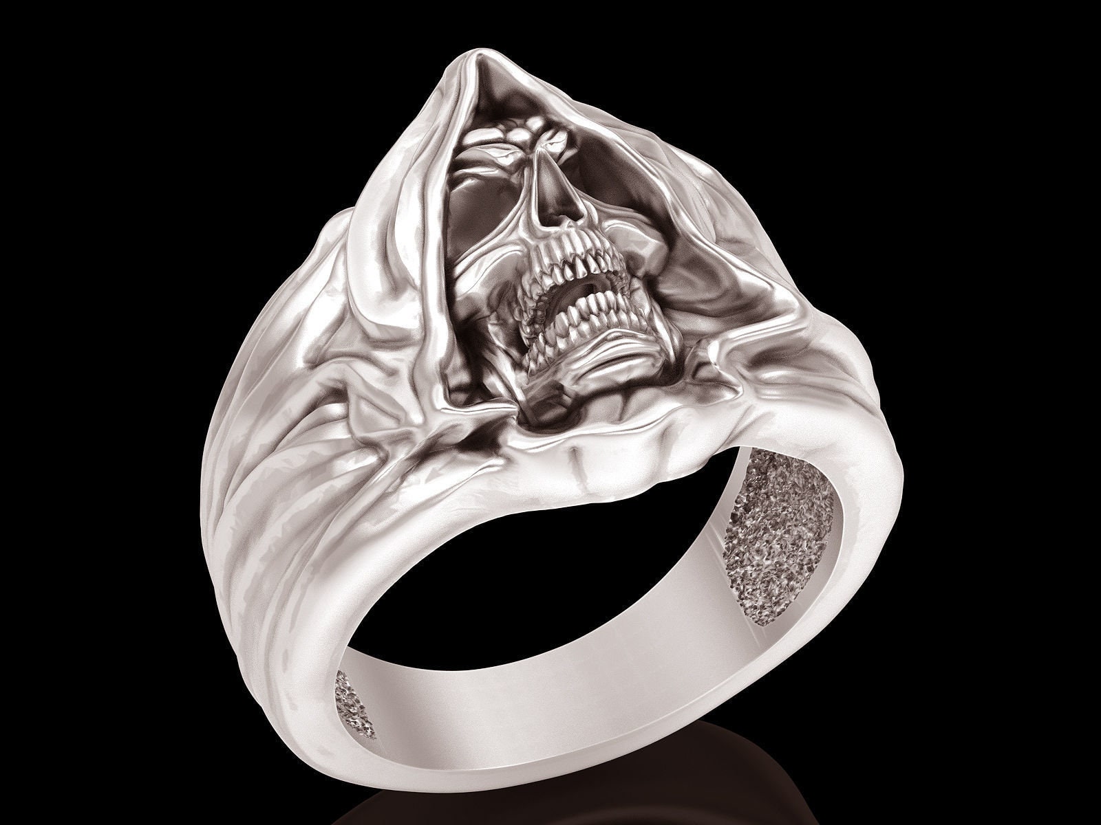 Men's Sterling Silver Biker Skull Ring - Jewelry1000.com