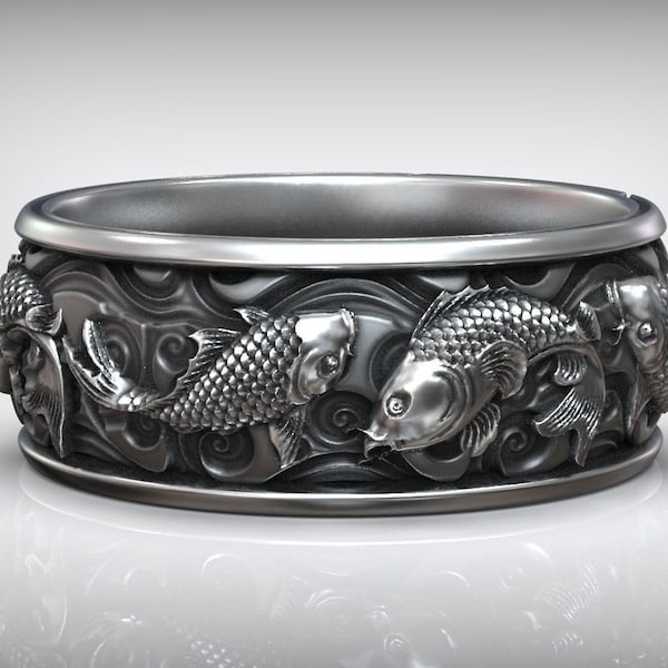 Koi Ring, Fish Ring, Unique Wedding Band Rings, Koi Fish Ring, Japanese Carp Koi Fish Tattoos