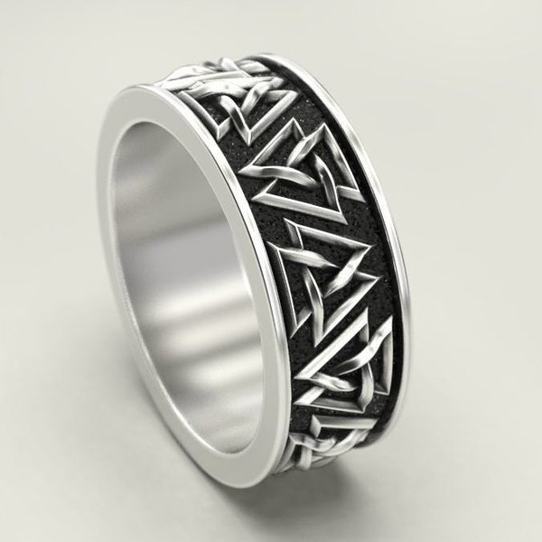 Valknut Knot Ring, Norse Viking Ring, Valknut Wedding Band, Silver Interlocking Triangles Ring