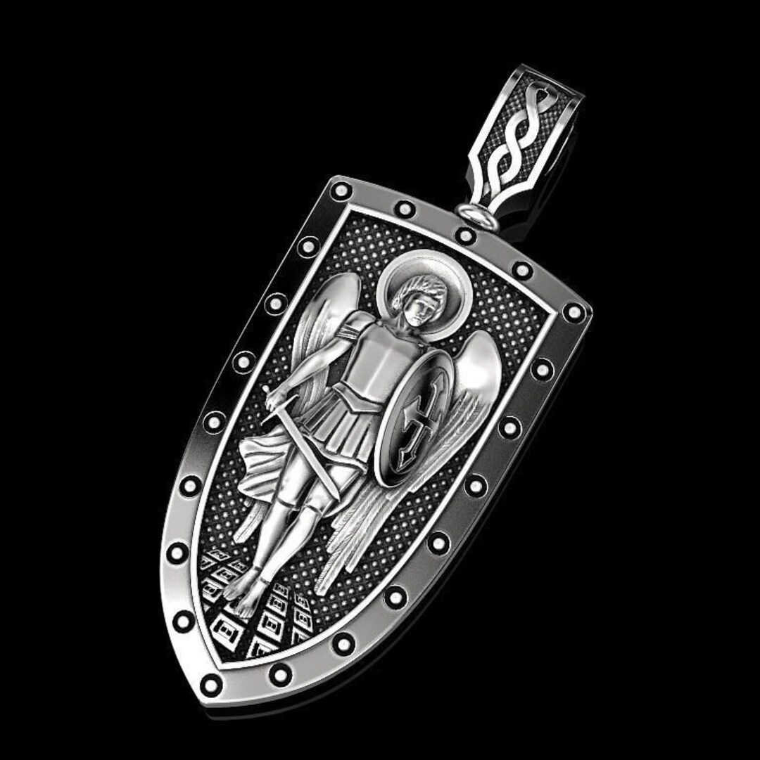 Archangel Saint Michael Pendant, Silver Archangel Amulet Saint Michael