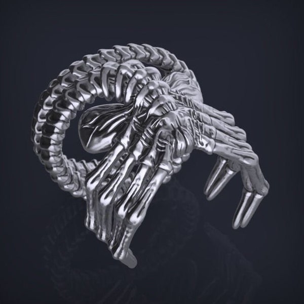 Giger Inspired, Alien Facehugger Ring, Prometheus, Xenomorph, Futuristic Ring