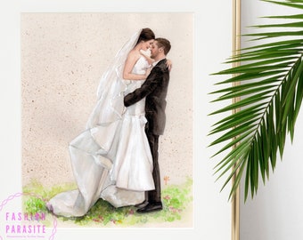 Wedding Portrait, Wedding Illustration, Wedding Gift, Watercolor Couple Portrait, Couple Illustration, Couple Painting, 1st Anniversary Gift