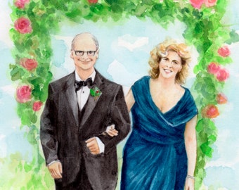 Hand Drawn Wedding Portrait, Wedding Illustration, Wedding Gifts for Couple, Watercolor Portrait, Couple Illustration, 1st Anniversary Gift