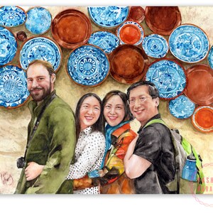 家族の肖像画の水彩画、写真から手描き、手描きの家族画、カスタム家族画、家族のイラスト、アートギフト