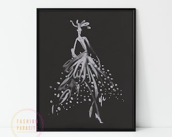 Estampados de moda en blanco y negro, cartel de moda, ilustración de moda, arte de pared de moda, arte de pared de lienzo en blanco y negro, cartel moderno