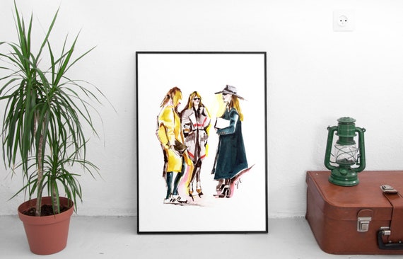 Street Fashion Watercolor Art Print, Fashion Illustration, Large Wall Decor