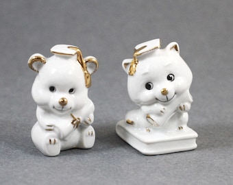 Vintage Porcelain Graduation Teddy Bear Figurines – Set of 2