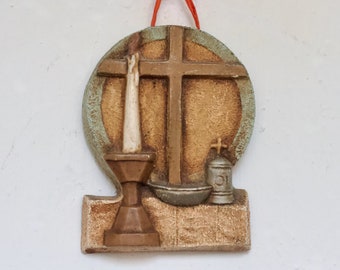 Small Wall Hanging Cross Alter Ornament - Vintage Religious Home Decor