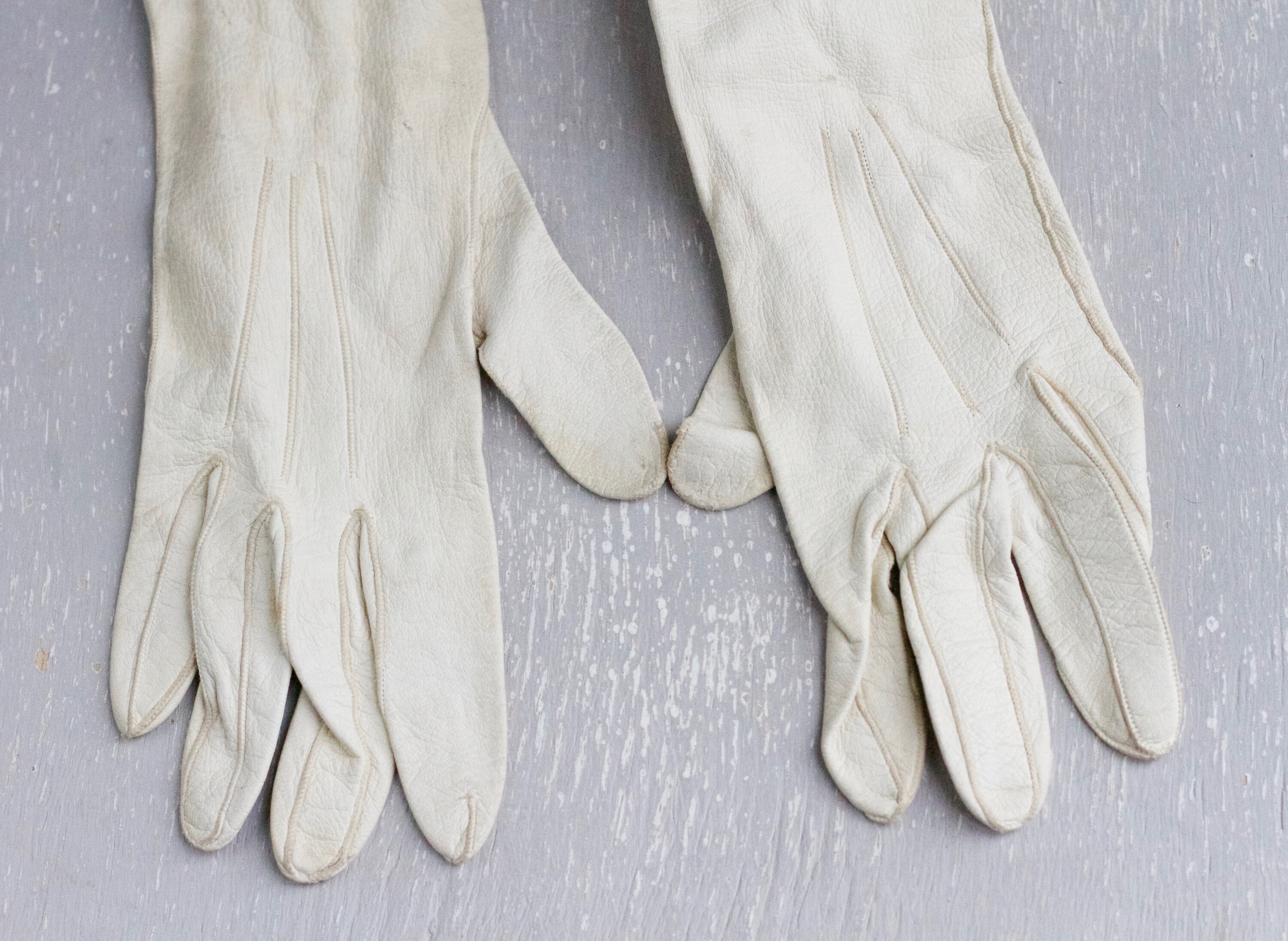 Antique Long Kid Gloves White leather Arm Length Kid Gloves Etsy