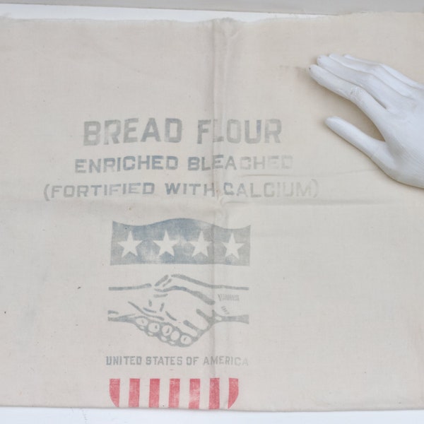 Vintage katoenen graanzak - Broodmeel verrijkt gedoneerd door het volk van de Verenigde Staten van Amerika Canvas - Salvage Flour Bag Fabric