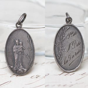 Notre Dame De La Garde Antique French Medal - Sterling Silver Madonna and Child Oval Pendant - Vintage Victorian Catholic Icon