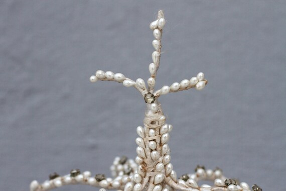 Antique Bridal Queen Crown - Ivory White Pearls and C - Gem