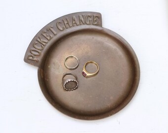 Vintage Copper Tone Brass Trinket Dish – Pocket Change, Patina Decor